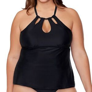 Raisins Curve Calina Solids Rosalie Tankini Swim Top Black Plus Size 18W NWT